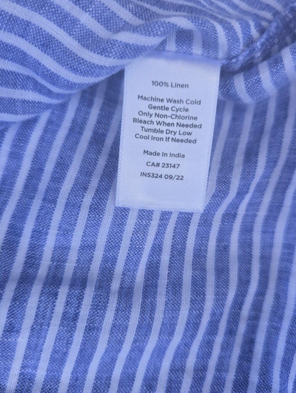 Talbots Blue White Striped 100% Linen Popover Blouse Top Roll Tab XLP - Picture 12 of 14